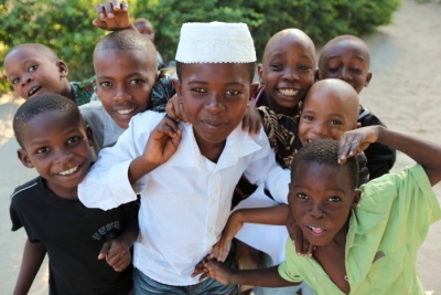 Children at a mobile clinic